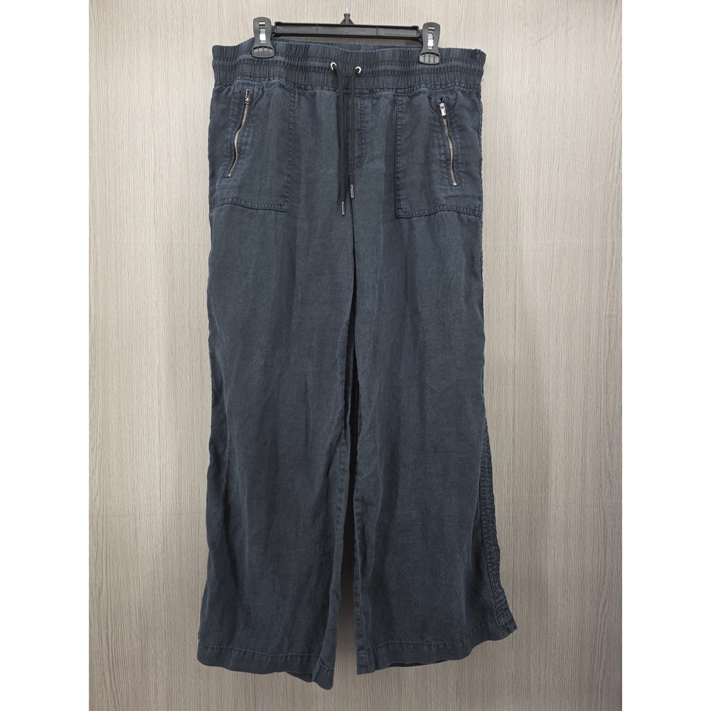Athleta Cabo Linen Wide Leg Black Pull On Drawstring Pants Womens 12